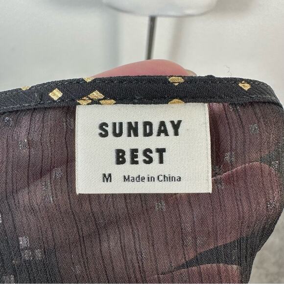 Sunday Best NWT Women’s Jinx Gold Fleck Sheer Babydoll Top in Black Size Medium - Picture 3 of 9